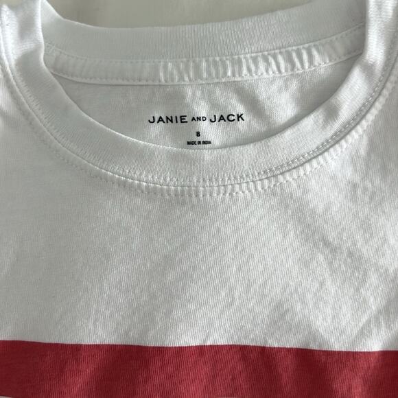 JANIE & JACK white short sleeve t-shirt red blue stripe size 8 - Picture 6 of 7